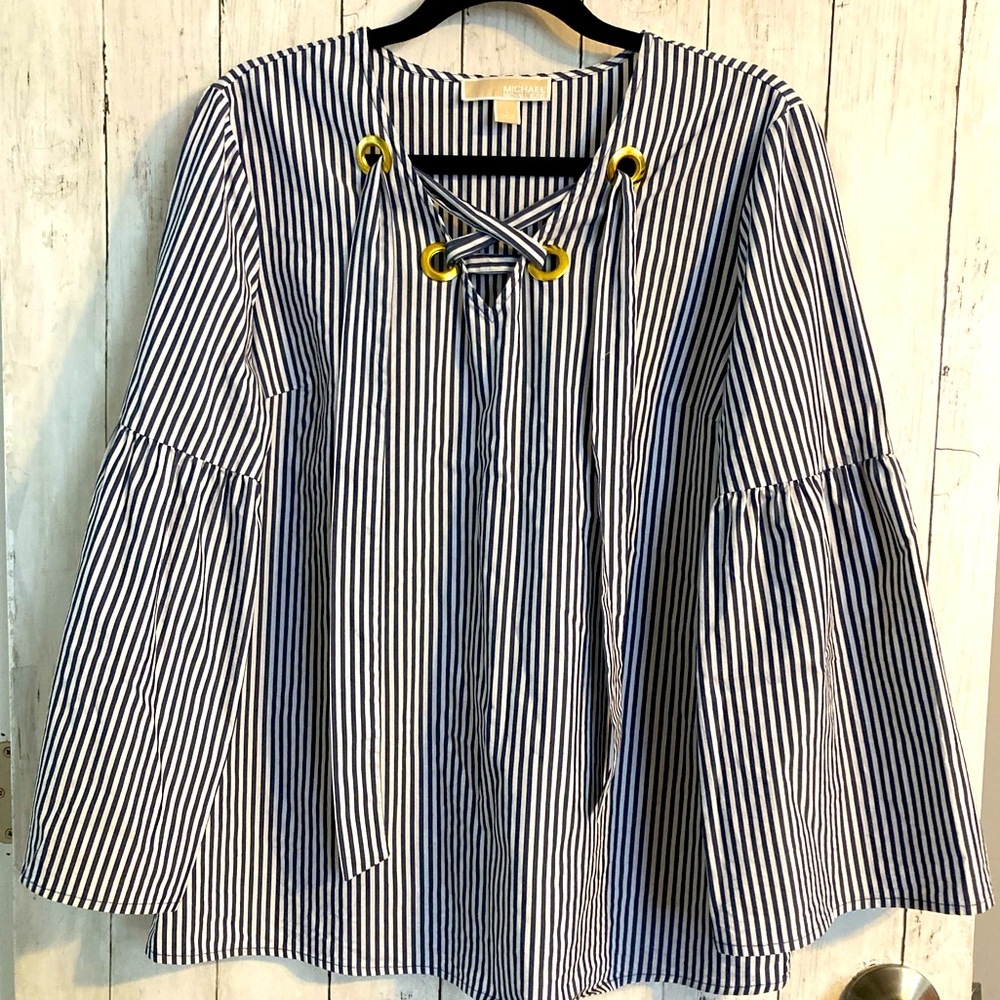 Michael Kors Lace up Stripped top with bell sleeves